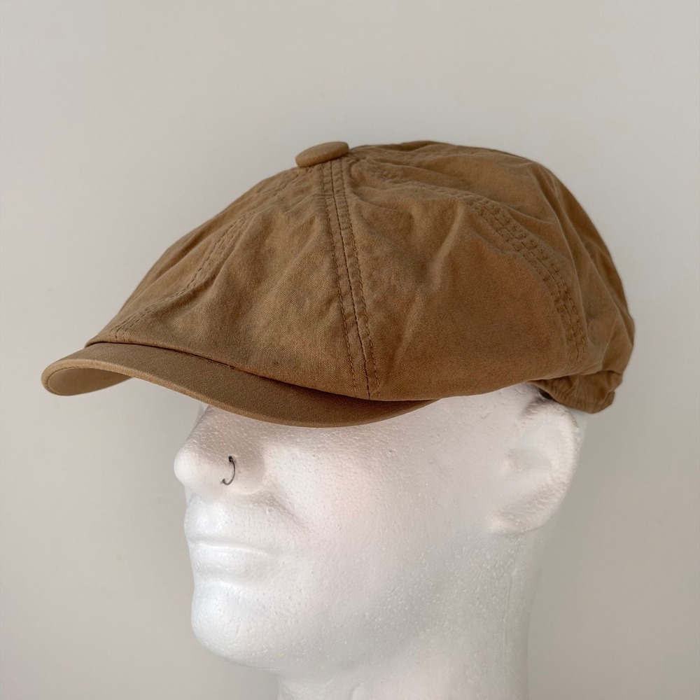 Mens Newsboy Cap size 7-1/8 Tan Cotton Peaky Blinders Cabbie Hat Retro Preppy